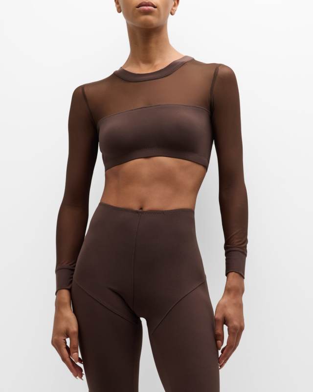 Long-Sleeve Mesh Crop Top